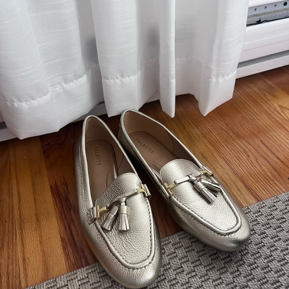 Talbots Metallic Gold Tassel Loafers